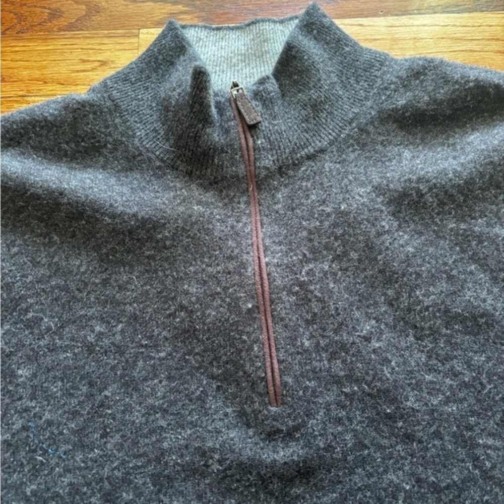 Saks Fifth Avenue Cashmere Charcoal Gray Quarter Zip-Up Sweater - XL